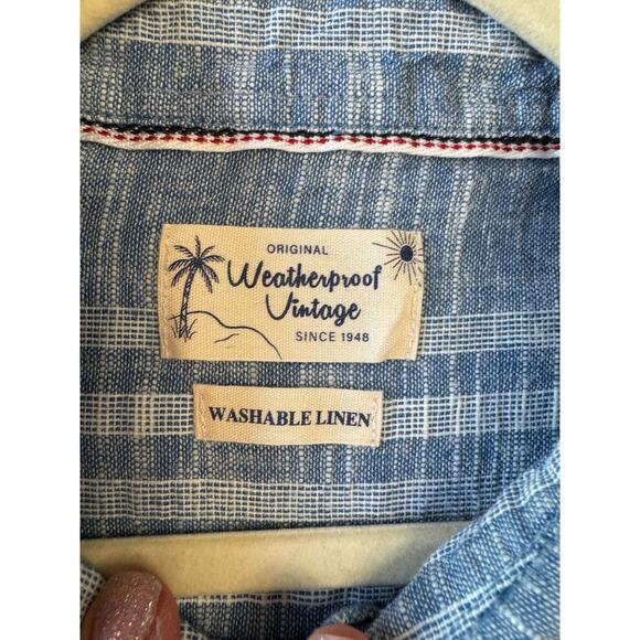 Weatherproof Vintage Mens Linen Short Sleeve Shirt XXL Blue White Stripe - Picture 8 of 9